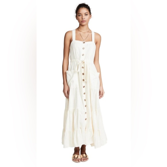 New Free People Catch the Breeze Dress Midi Ivory Linen Size XS Thanks - Picture 2 of 11